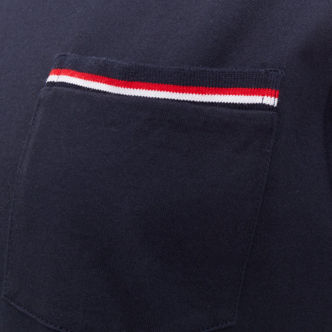 THOM BROWNE 2022 navy cotton RWB stripe trim short sleeve pocket tshirt Sz1 S