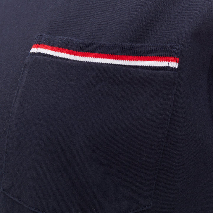 THOM BROWNE 2022 navy cotton RWB stripe trim short sleeve pocket tshirt Sz1 S