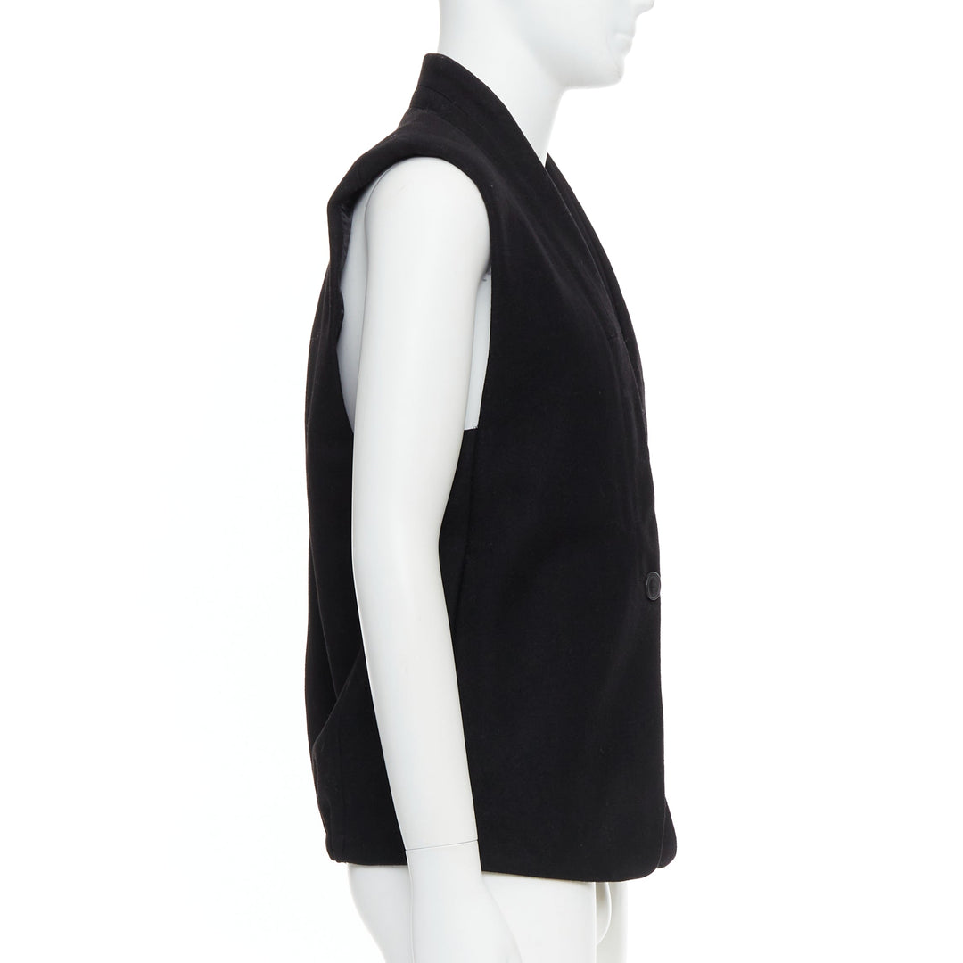 CHRISTOPHE LEMAIRE black wool minimal topstitch waist coat vest Sz2 M