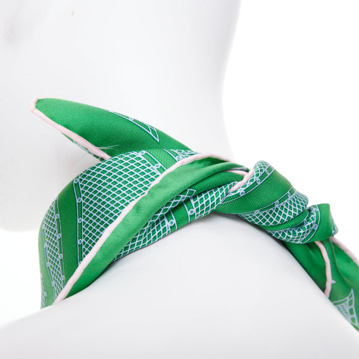 ERMES Gavroche 45 green geometric garden fence lattice print silk scarf
