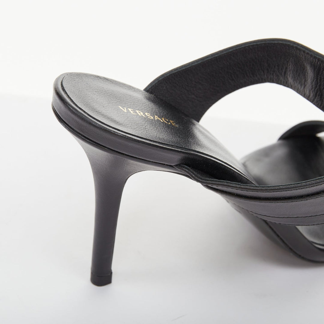 VERSACE Medusa Tribute gold buckle black leather high heel sandal EU38