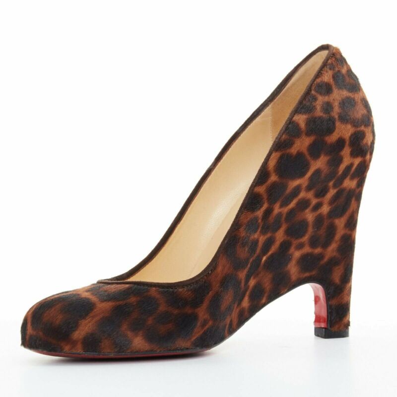 CHRISTIAN LOUBOUTIN Morphing 100 brown leopard calfskin demi wedge heel EU37 US7