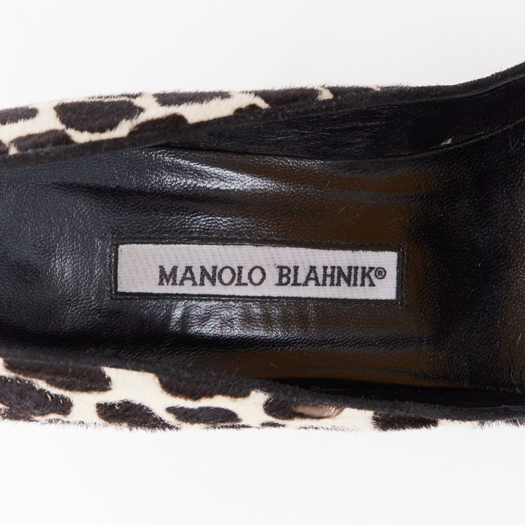 MANOLO BLAHNIK Vintage cow spot ponyhair crystal buckle pumps EU37