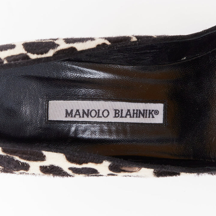 MANOLO BLAHNIK Vintage cow spot ponyhair crystal buckle pumps EU37