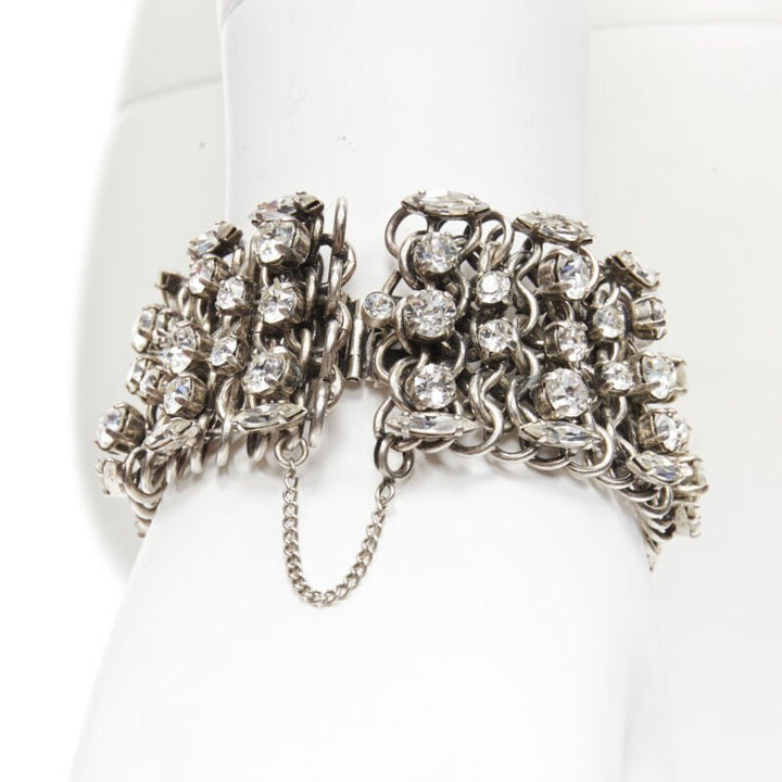 rare SAINT LAURENT Grunge Punk crystal embellished silver chain bracelet cuff