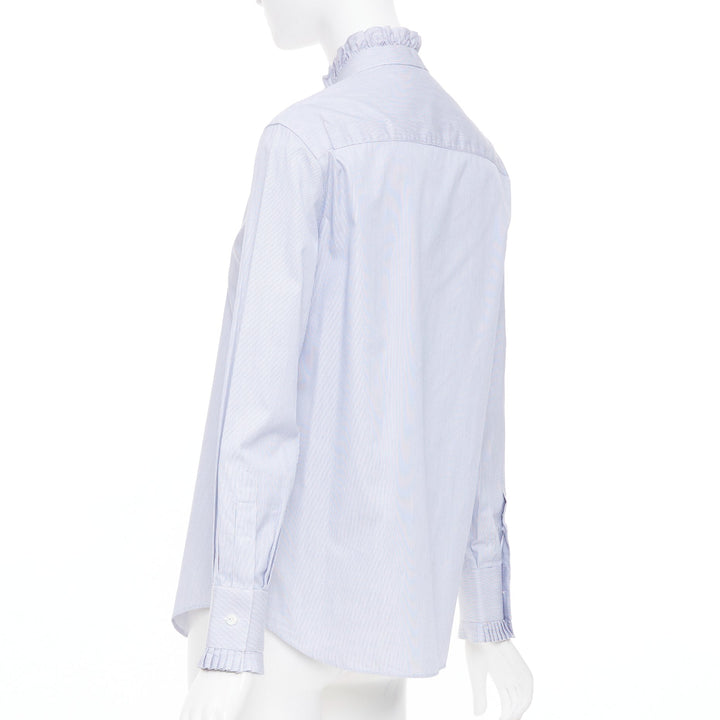 CELINE 2021 striped ruffle mock neck cotton casual button down shirt FR38 M