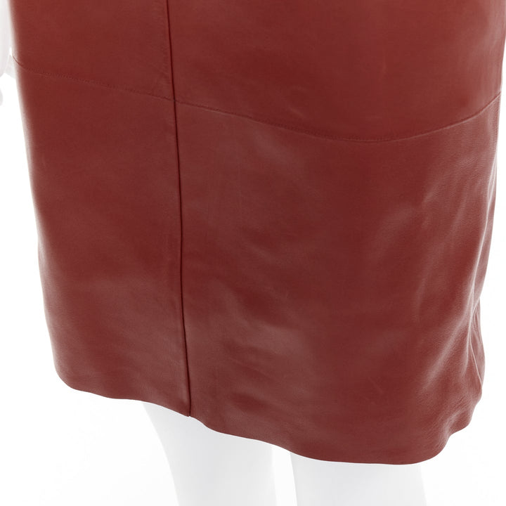 SAINT LAURENT 2024 Goji burgundy lambskin plunge low cut back slip dress FR34 XS