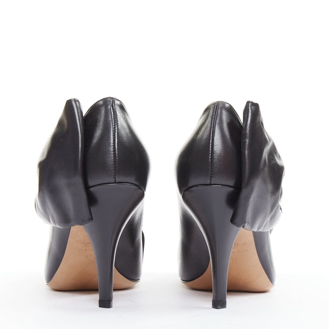 VALENTINO black leather oversized bow point toe kitten pumps EU37