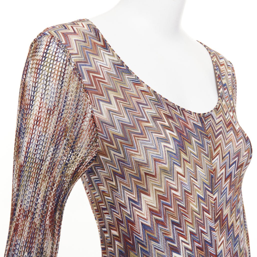 MISSONI multicolor lurex metallic chevron zigzag knit scoop maxi dress IT42 M