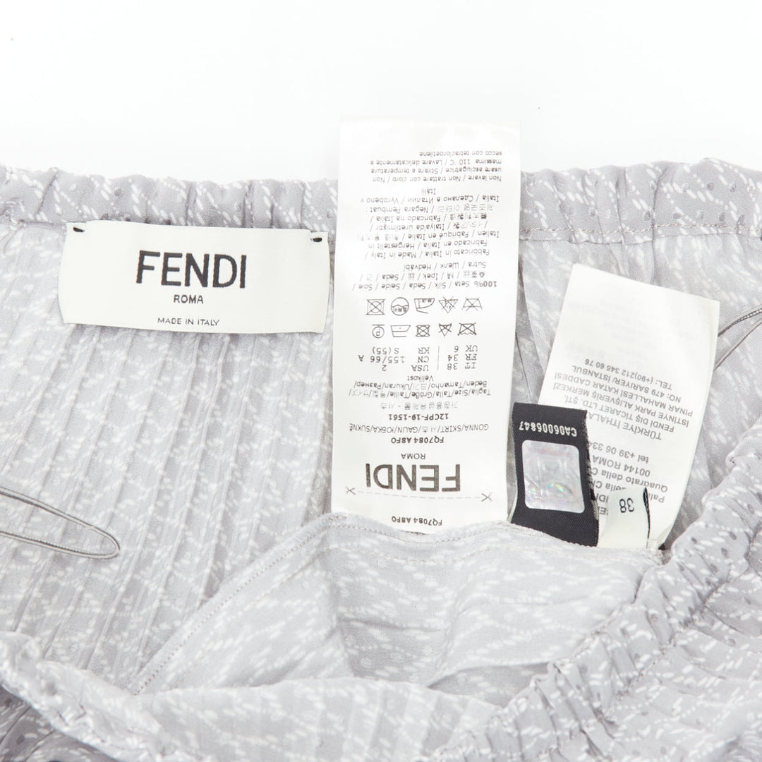 FENDI 100% silk grey pleated 3D polka dots drawstring midi skirt IT38 XS