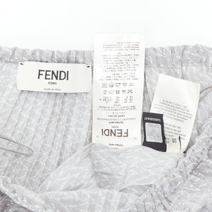 FENDI 100% silk grey pleated 3D polka dots drawstring midi skirt IT38 XS