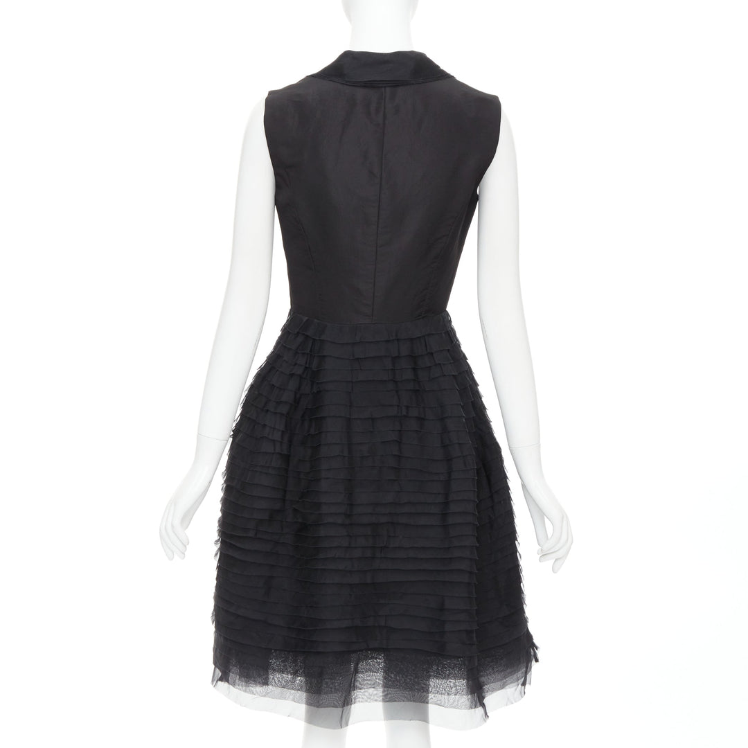 OSCAR DE LA RENTA R14 100% silk black peak collar tiered puff dress US4 S