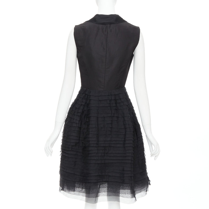 OSCAR DE LA RENTA R14 100% silk black peak collar tiered puff dress US4 S