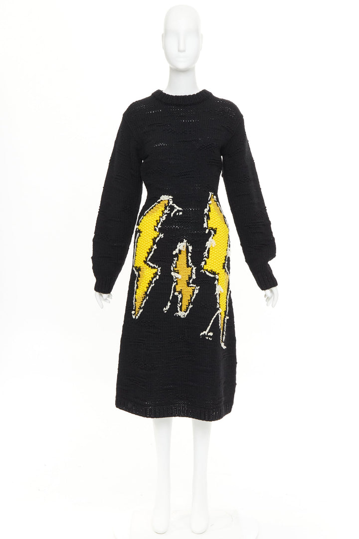 PRADA 2019 Runway Frankenstein black yellow Intarsia edge dress IT