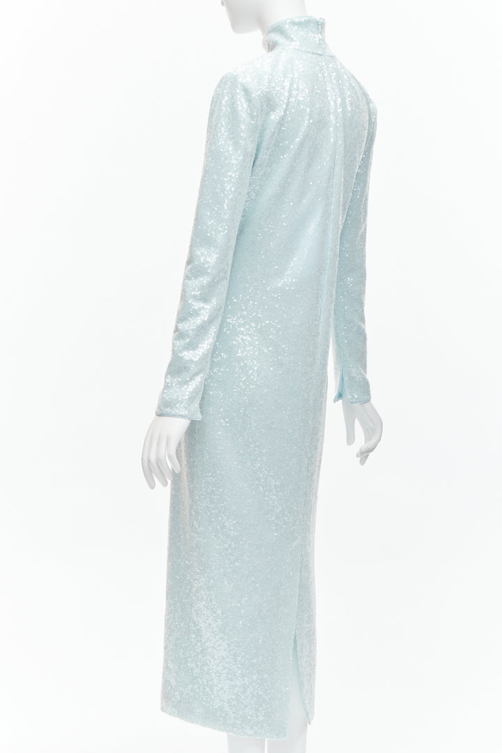 16ARLINGTON Vida light blue sequins high neck long sleeves cocktail dress UK6 XS