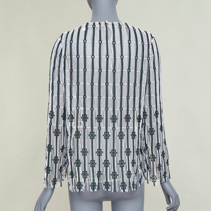 DIOR 2016 black white striped floral embroidered lace fringe blouse top FR36 S