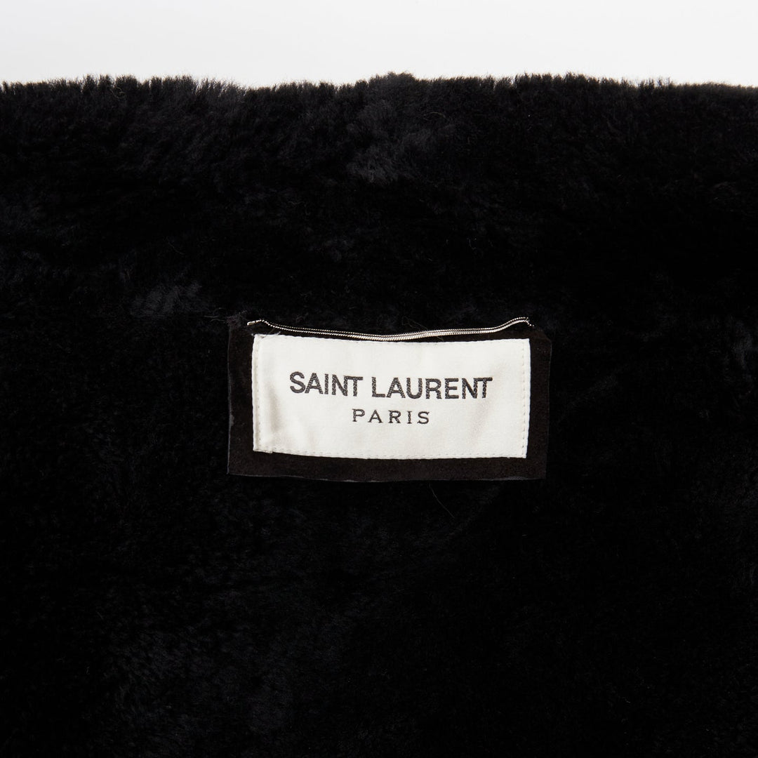 SAINT LAURENT 2022 black suede shearling lined double breasted coat EU44 XS