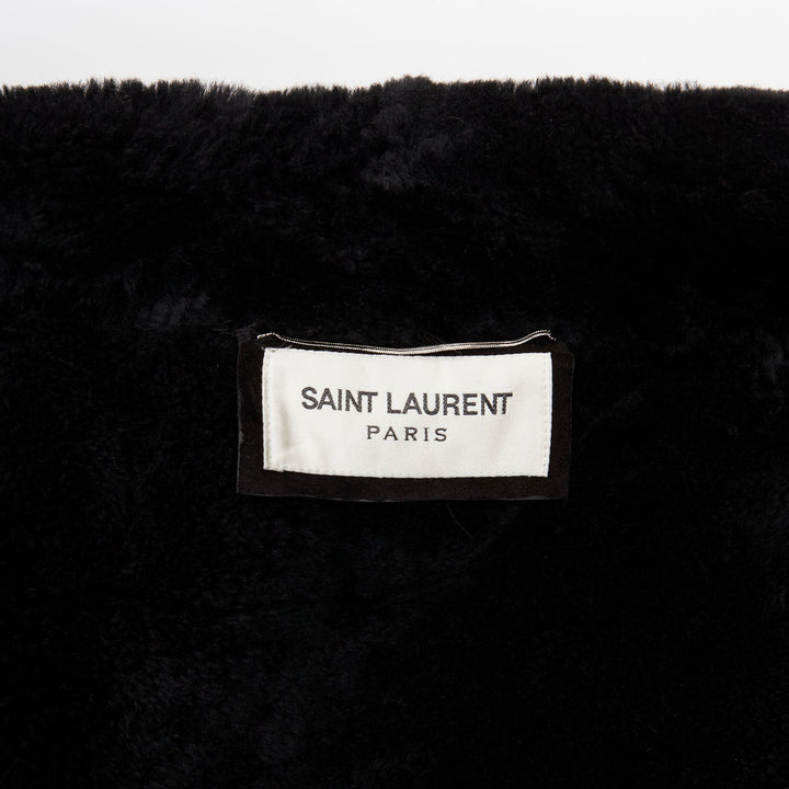 SAINT LAURENT 2022 black suede shearling lined double breasted coat EU44 XS