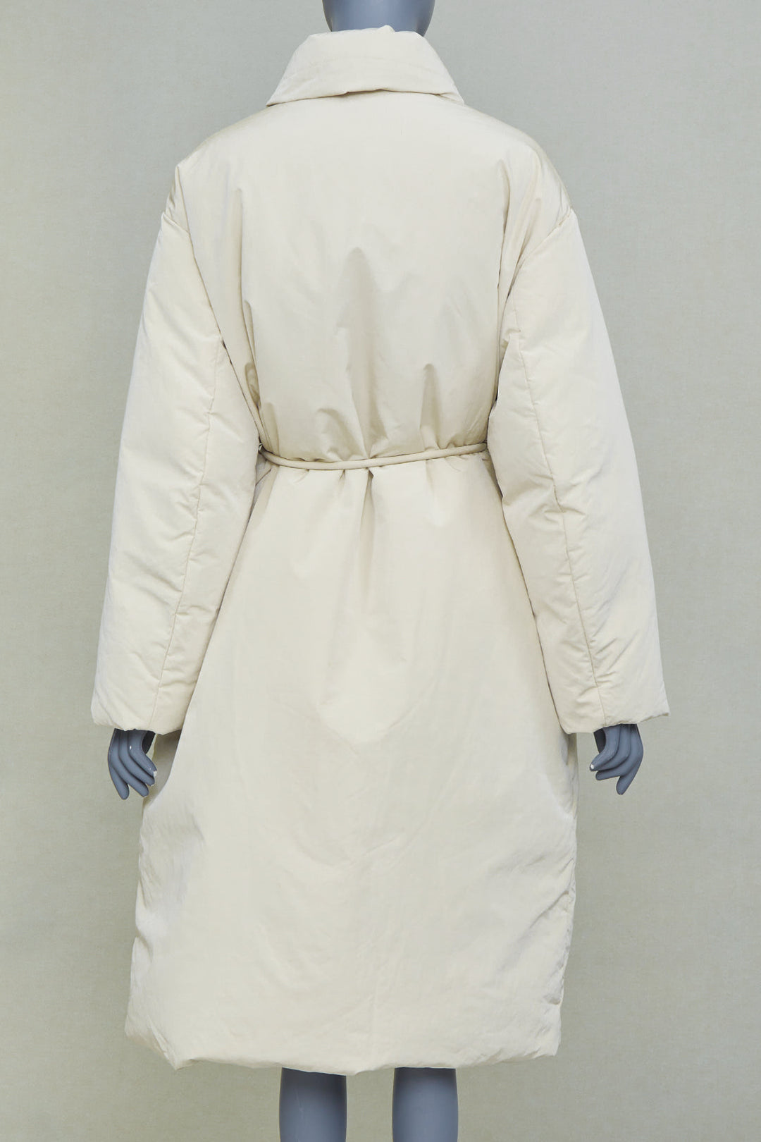 AMOMENTO ivory polyester quilted drawstring waist long padded outerwear coat OS