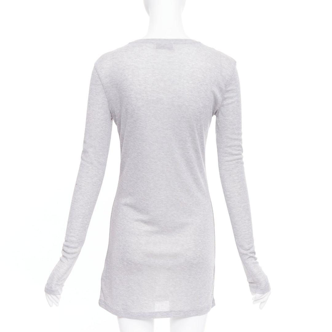MIU MIU 2022 grey black logo tab crew neck long sleeve tshirt dress IT36 XXS