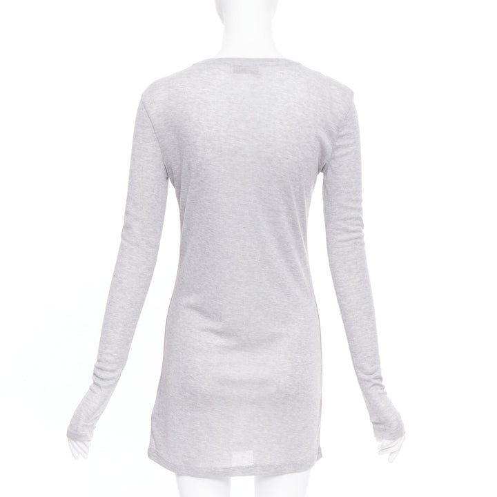 MIU MIU 2022 grey black logo tab crew neck long sleeve tshirt dress IT36 XXS