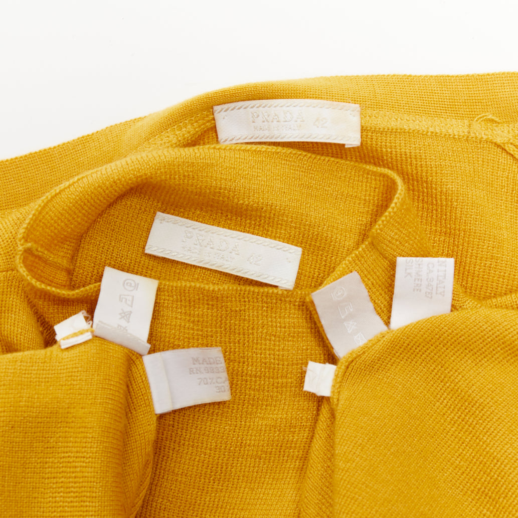 PRADA Vintage  yellow cashmere silk high neck vest cardigan sweater set IT42 M