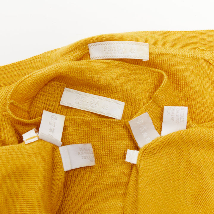 PRADA Vintage  yellow cashmere silk high neck vest cardigan sweater set IT42 M