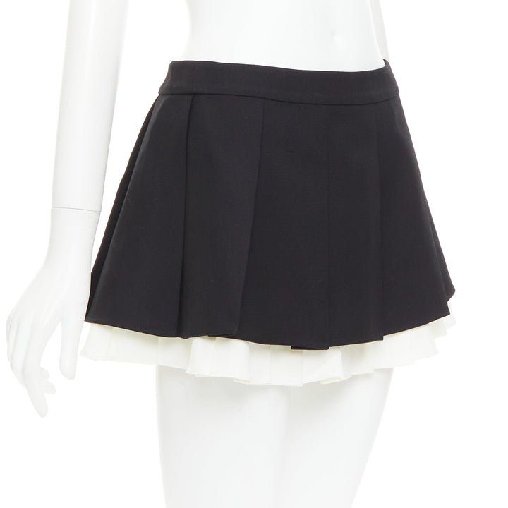 SHUSHU TONG 2023 ruffled pleat wool blend black white tiered school skirt UK6 XS