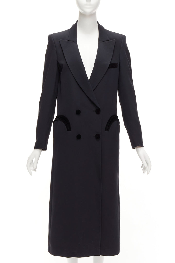 BLAZE MILANO Blazer Dress black curved pockets double breasted coat Sz.1 XS