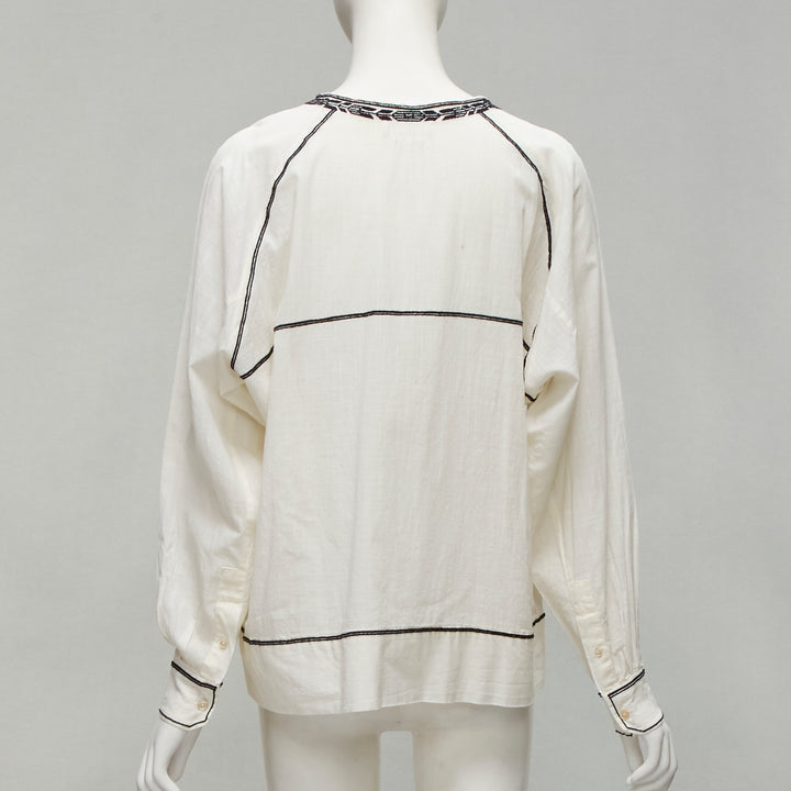 Female mannequin wearing Isabel Marant Cream Cotton Women Top in Size FR36 | Available at JHROP