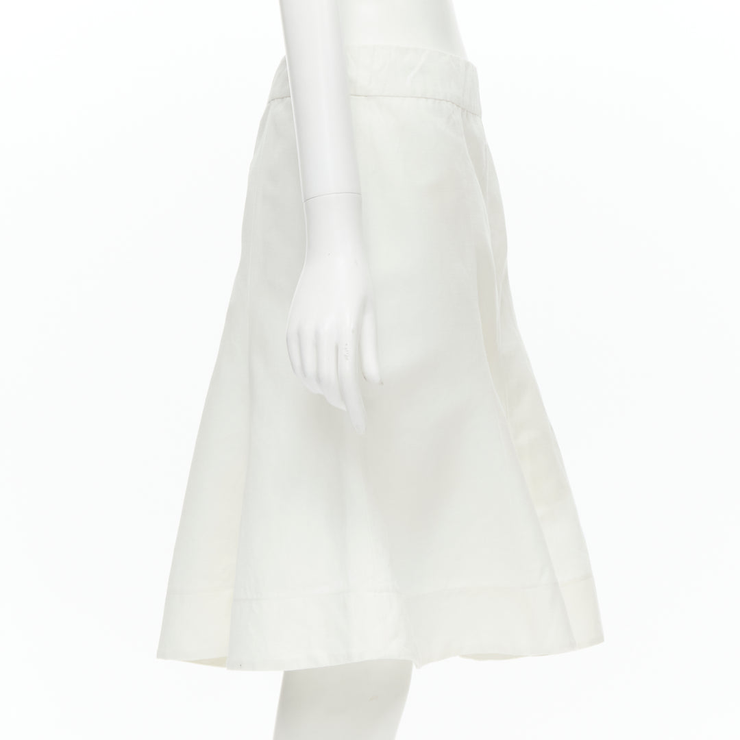 MARNI white cotton linen asymmetric step hem pleated flared skirt IT42 S