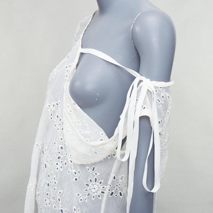 ANN DEMEULEMEESTER Carlatti cream silk blend eyelet drape top FR34 XS