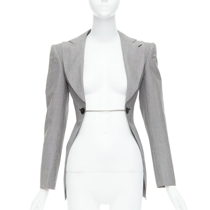 Female mannequin wearing Junya Watanabe 2009 Runway Grey Wool Women Blazers in Size  S | Available at JHROP