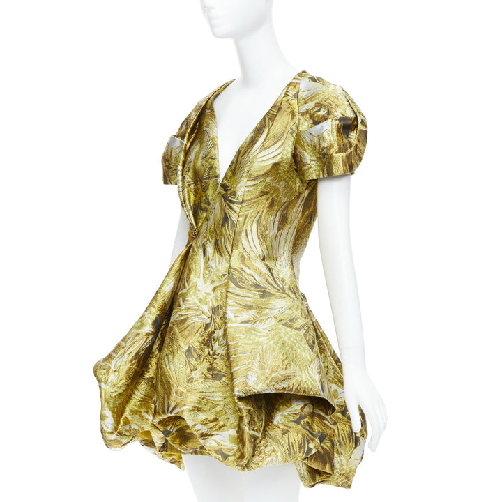 ALEXANDER MCQUEEN 2010 Angels Demons Runway gold medieval jacquard dress IT40 S