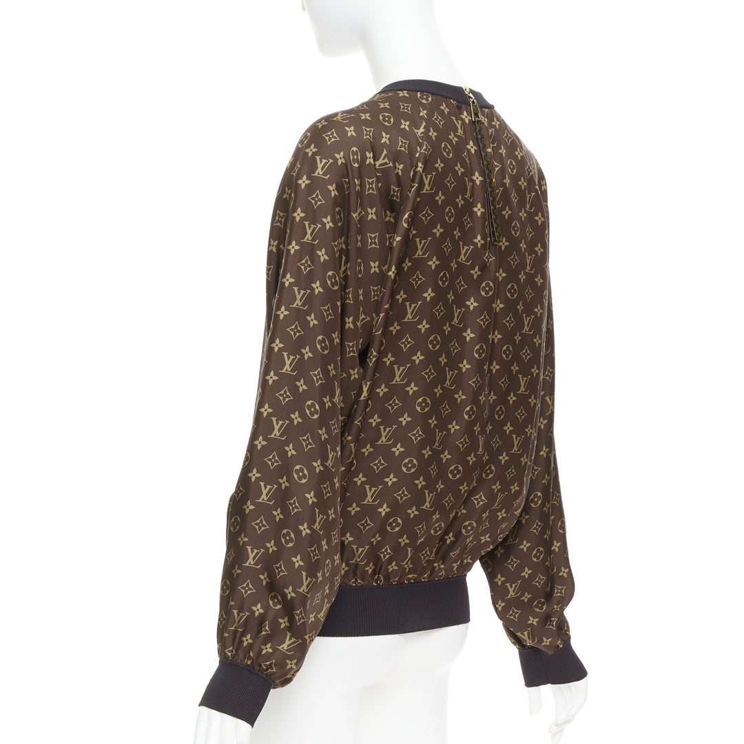 LOUIS VUITTON brown 100% silk LV monogram pullover sweater Nicki Minaj