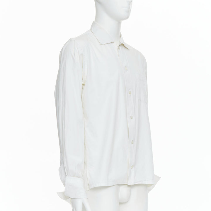 YOHJI YAMAMOTO cream cotton cut out collar pocketed dress shirt JP3 L