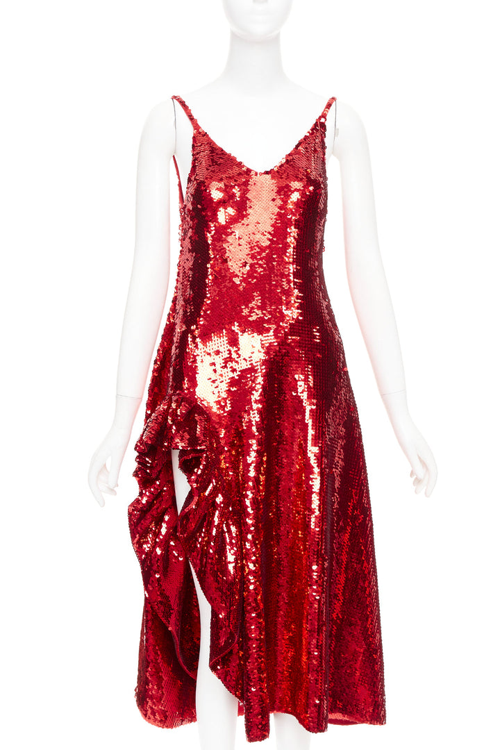 LOEWE 2022 Runway JW Anderson red sequined wool ruffle midi dress Gal Gadot