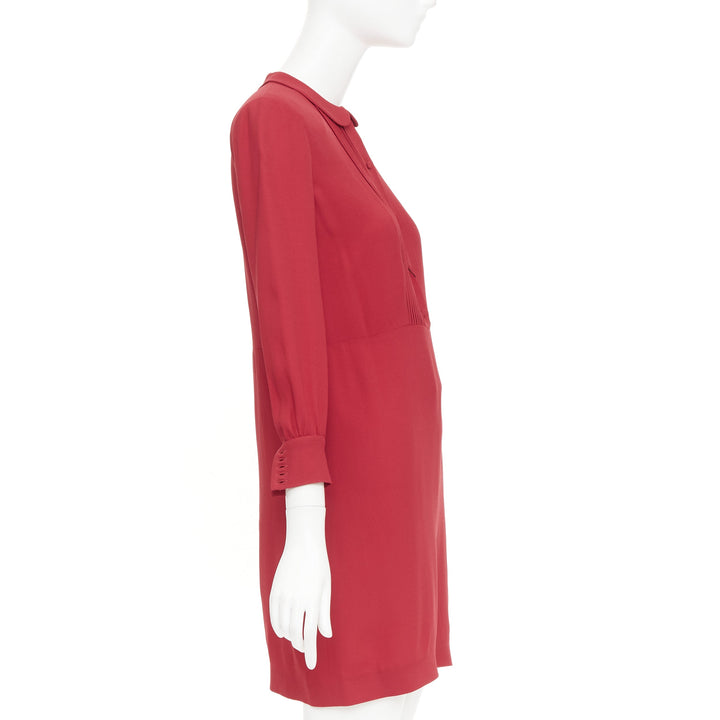 SAINT LAURENT 2013 red crepe pleated front peter pan collar mini dress FR34 XS