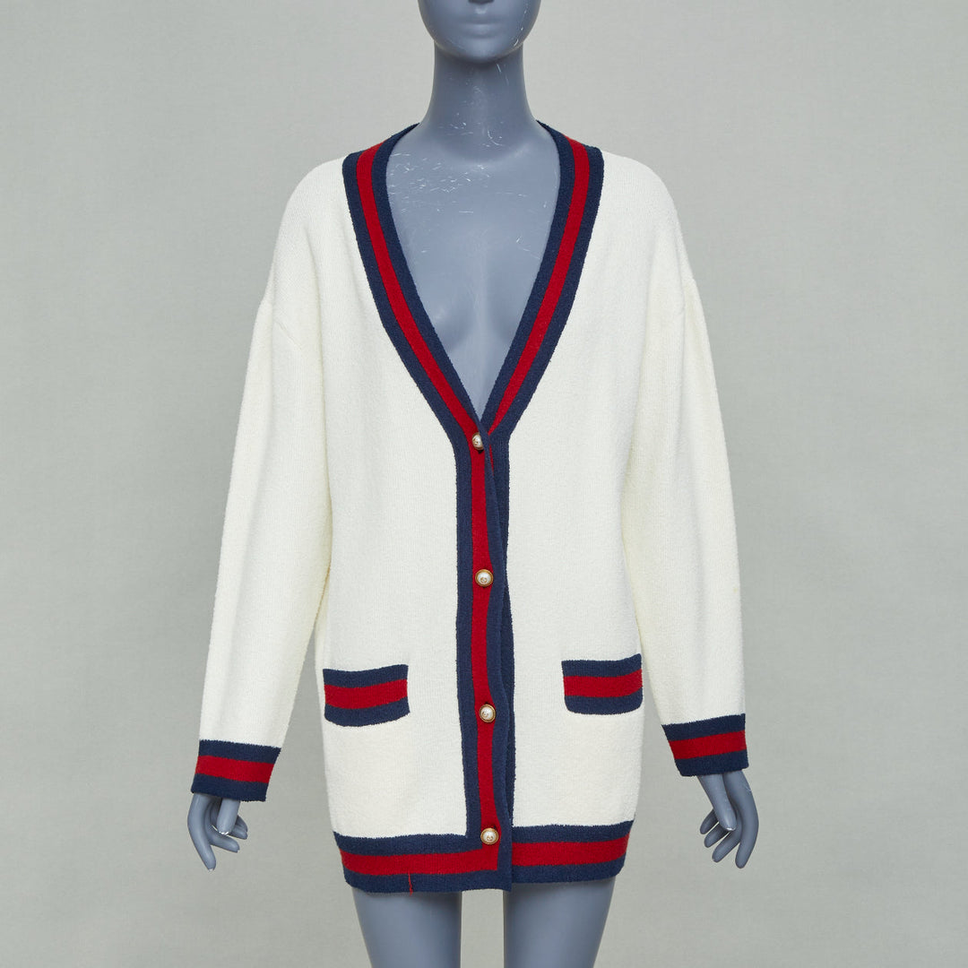 GUCCI 2017 Blind For Love web trim knit oversized cardigan sweater XS