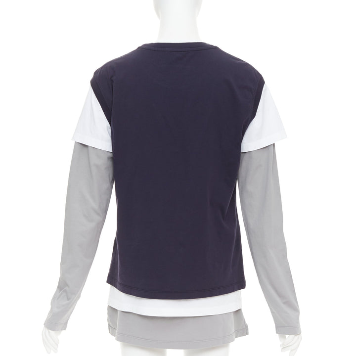 MIU MIU 2024 Set of 3 navy white grey cotton logo jersey layering tshirt M