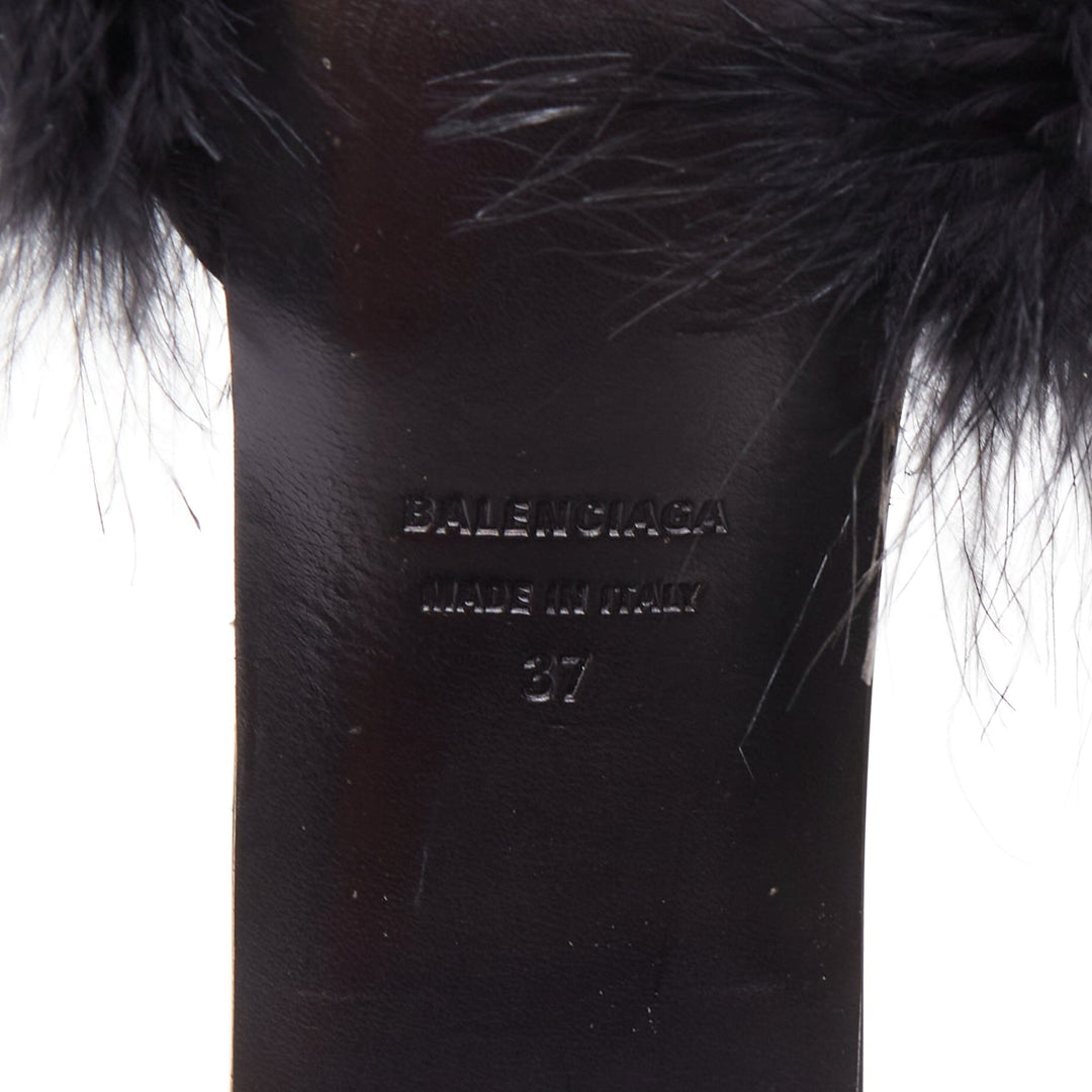 BALENCIAGA Boudoir black feather open toe slipper mule sandals EU37