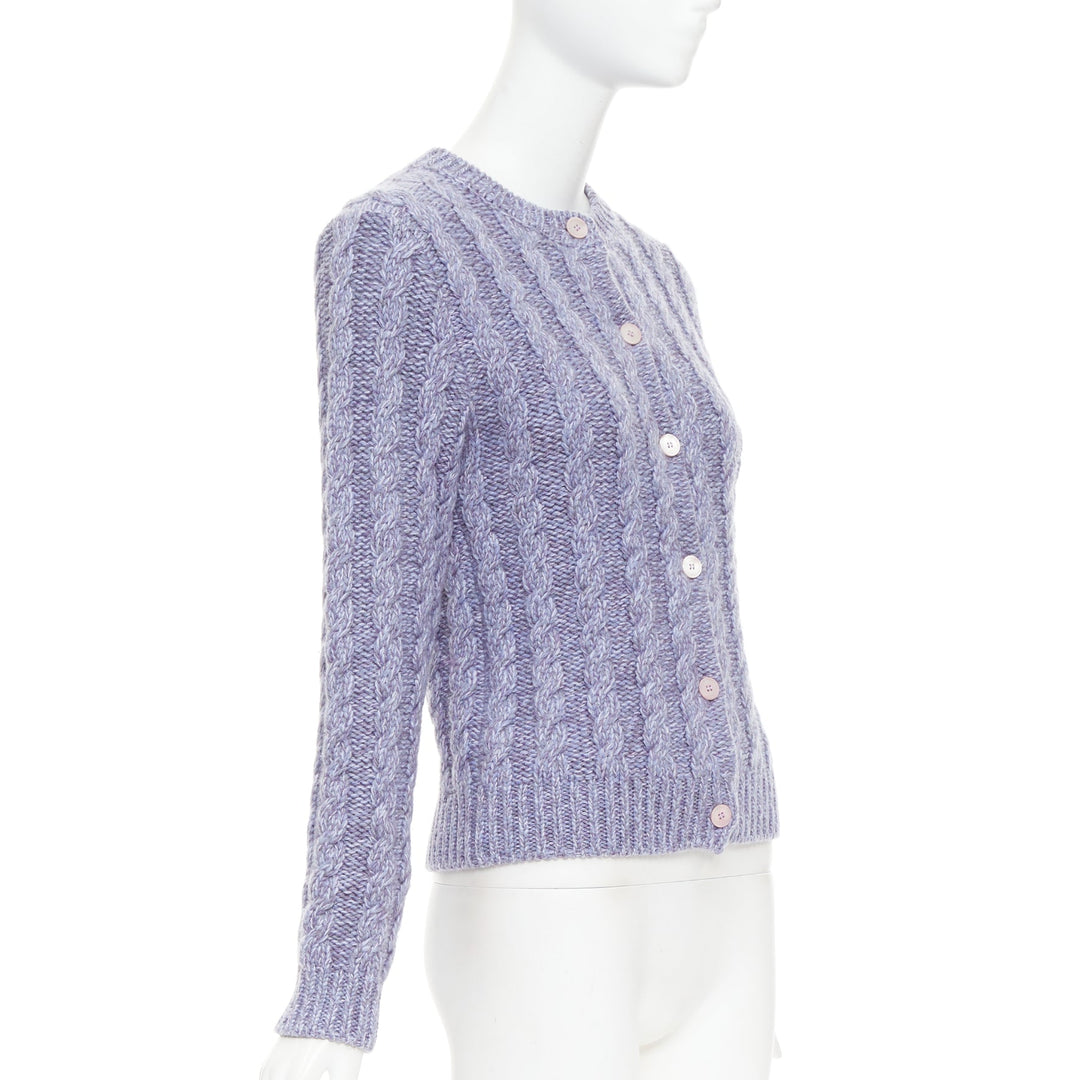 MIU MIU 2023 melange purple cashmere virgin wool cable knit cardigan IT38 XS