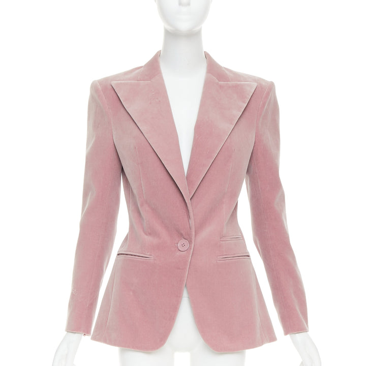ALEXANDRE VAUTHIER Runway blush pink velvet single breasted blazer jacket