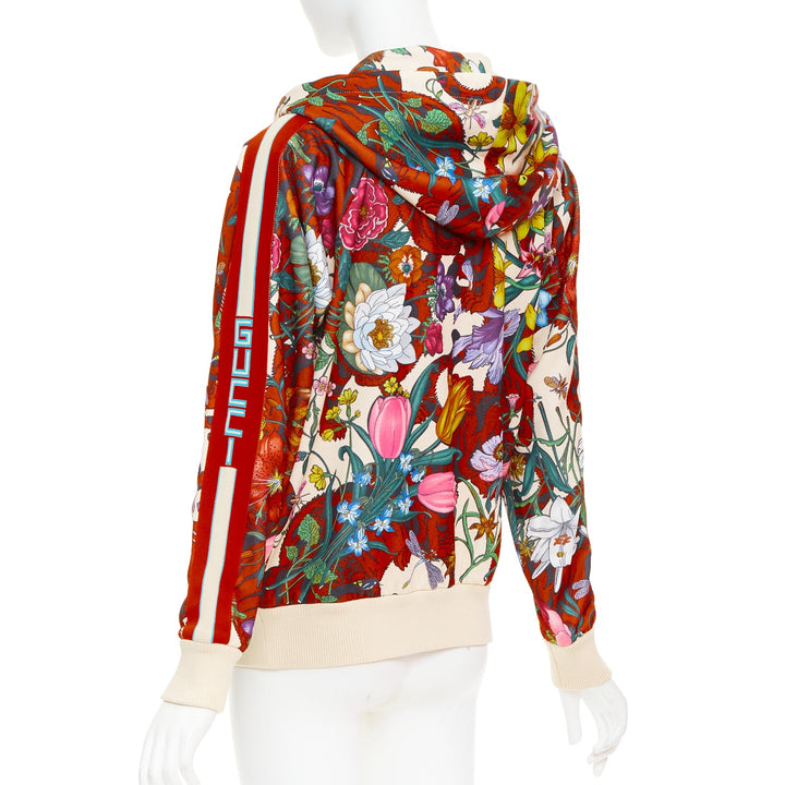 GUCCI 2018 Michele Bloom Nature Print red bow embroidery zip hoodie S
