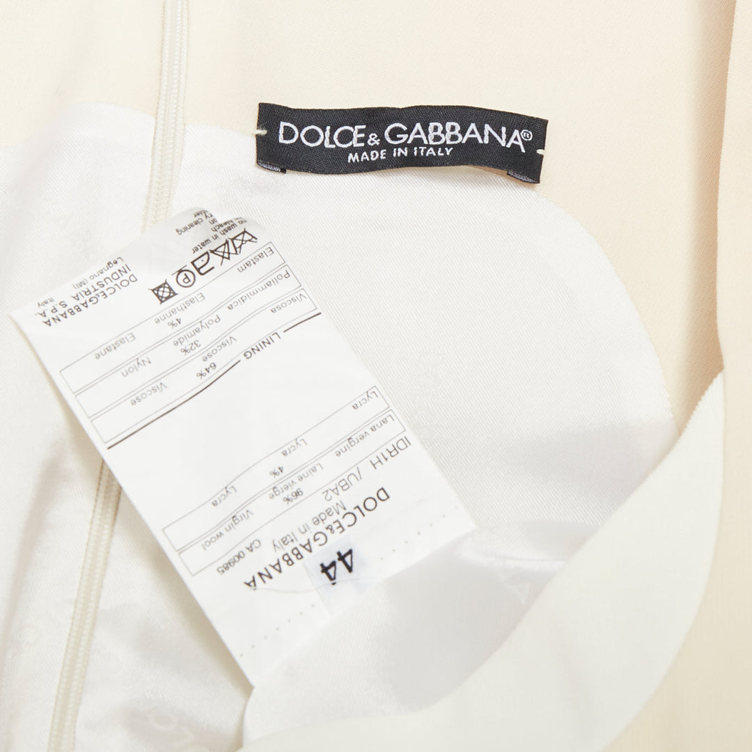 DOLCE GABBANA Vintage cream virgin wool panelled scoop neck sheath dress IT44 L
