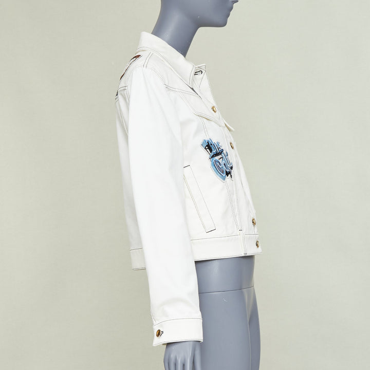 LOUIS VUITTON Virgil Abloh 2021 Runway cream denim embroidered badge coat FR36 S