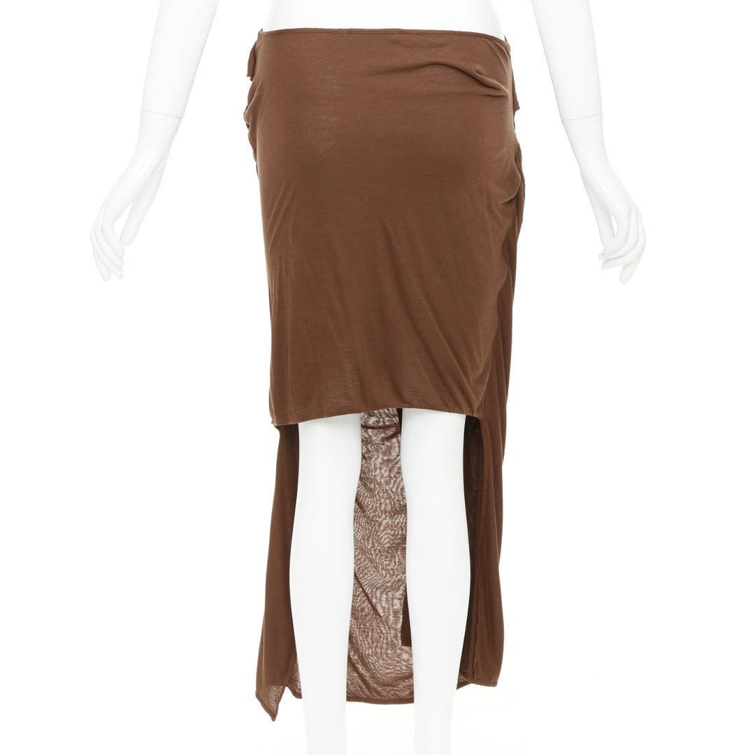 GIVENCHY brown draped jersey ruched back asymmetric high low hem skirt
