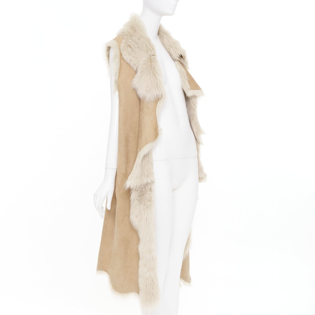 MICHAEL KORS COLLECTION Runway brown fur lined suede leather vest coat
