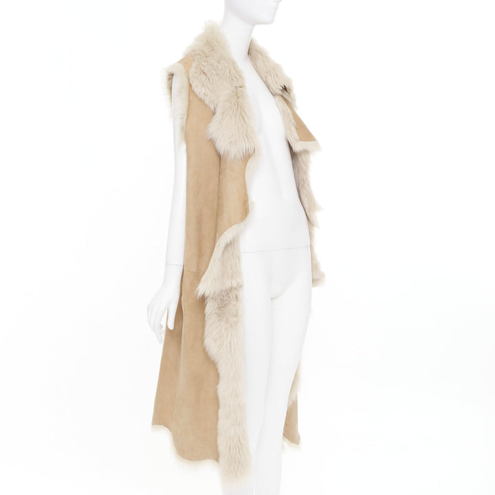 MICHAEL KORS COLLECTION Runway brown fur lined suede leather vest coat