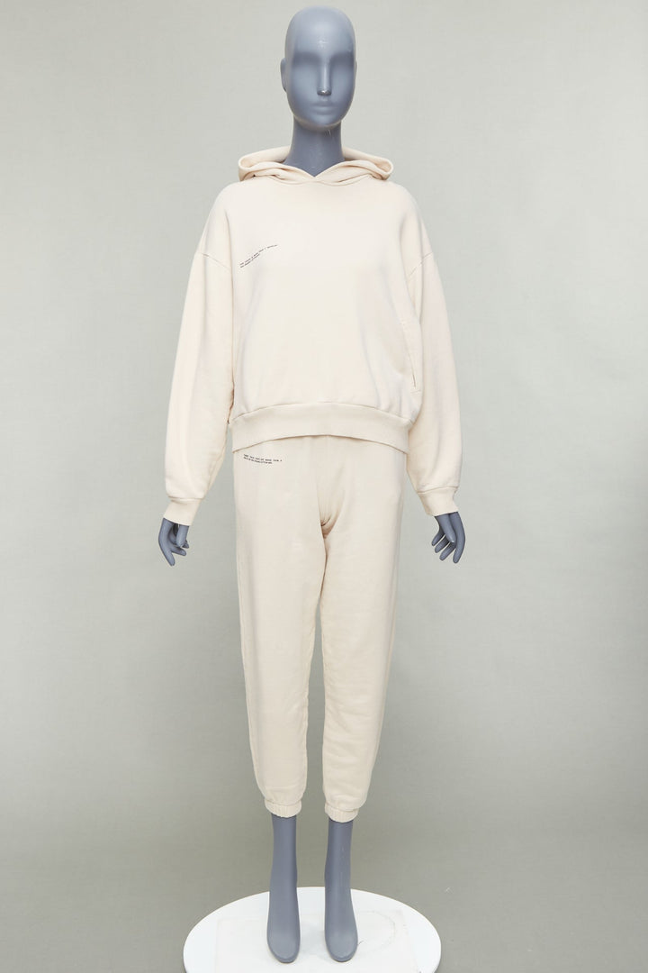 PANGAIA cream organic recycled cotton hoodie jogger pant set XXS